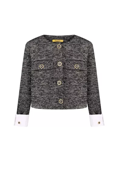 Black and white jacket with patch cuffs by Treva - photo