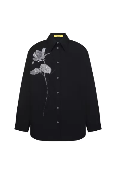 Принтована класична сорочка з бавовни чорного кольору Фоджа - фото