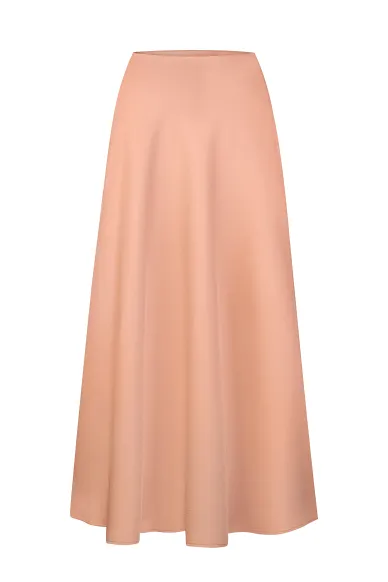 Бежева атласна спідниця міді довжини Айден - фото