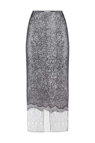 Sequin skirt with lace gauze hem