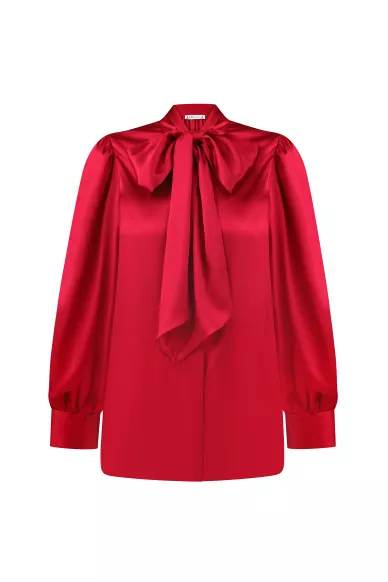 Bright silk blouse with Wels bow - фото