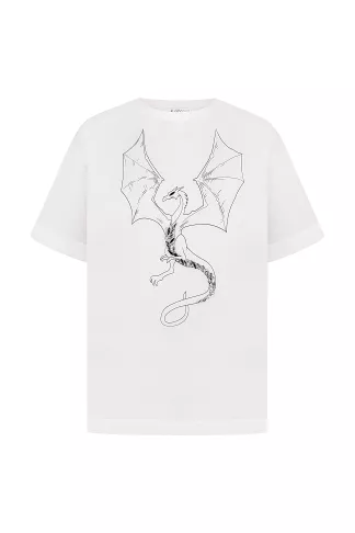 Oversized cotton T-shirt embroidered with stones