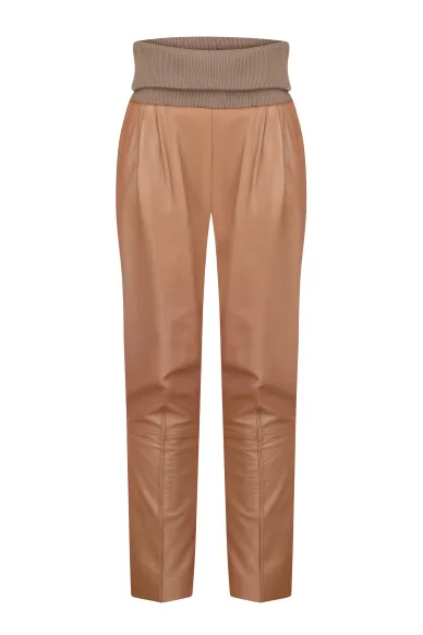 Leather trousers with high rib Simon - photo