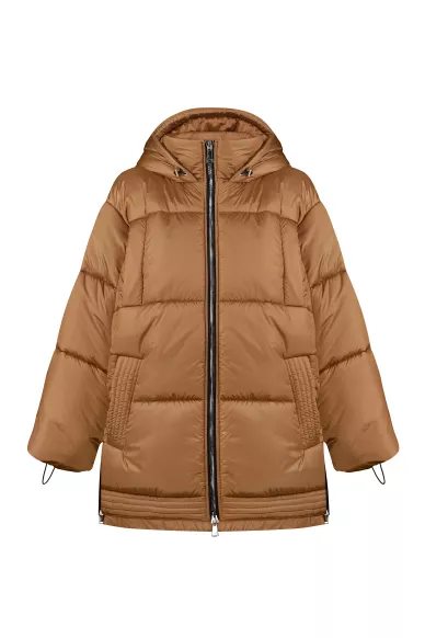 Зимняя бежевая куртка с капюшоном Конкор - фото