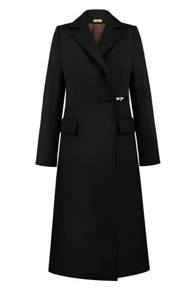 Приталене вовняне пальто чорного кольору Берн - фото