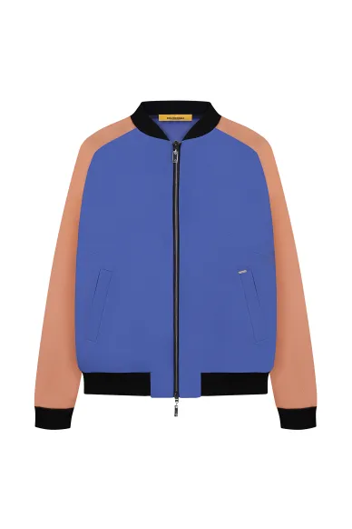 Синій бомбер на блискавці з креп-атласу Меріленд - фото