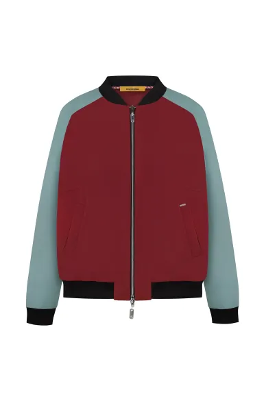 Бордовий бомбер на блискавці з креп-атласу Меріленд - фото