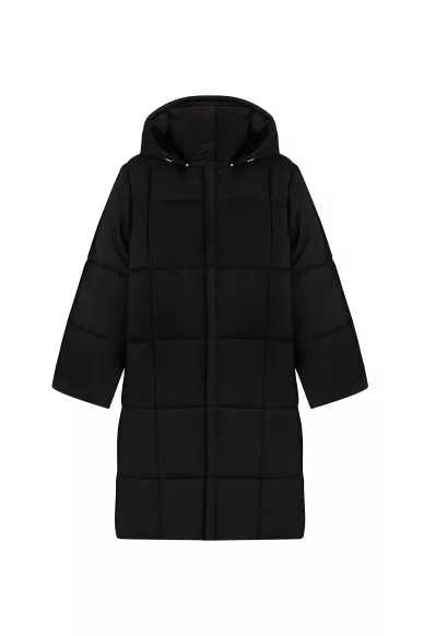 Удлиненный базовый пуховик черного цвета Кальма - фото