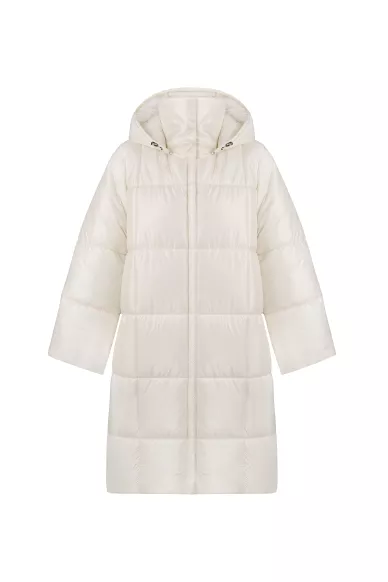 Удлиненный базовый пуховик молочного цвета Кальма - фото