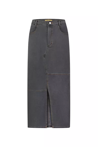 Джинсовая юбка миди длины с разрезом Лацио - фото