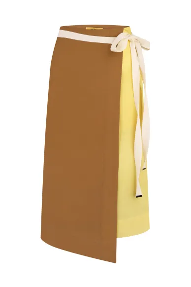 Асиметрична бавовняна спідниця на запах бежевого кольору Емі - фото