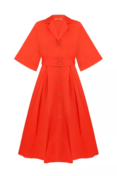 Хлопковое приталенное платье в стиле сафари красного цвета Винсент - фото