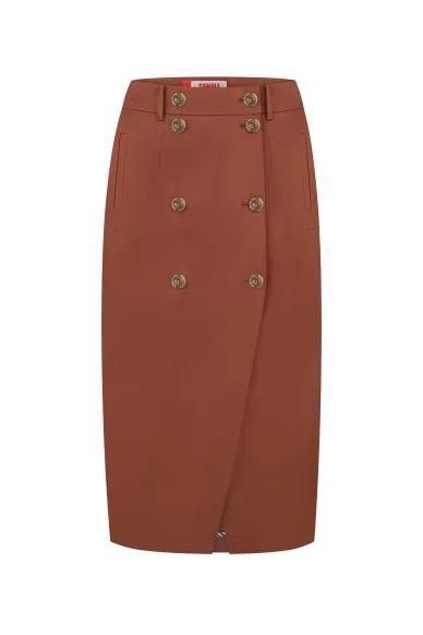 Бавовняна брунатна спідниця на запах довжини міді Вінсент - фото