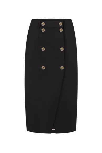 Бавовняна чорна спідниця на запах довжини міді Вінсент - фото