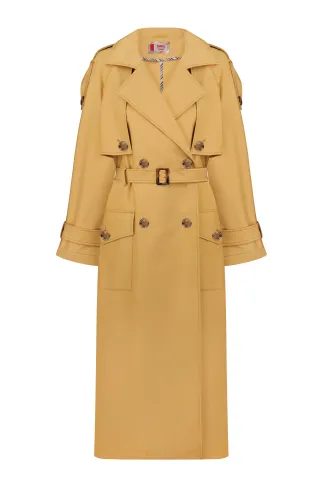 Бавовняний жовтий тренч з принтованою спинкою Клер