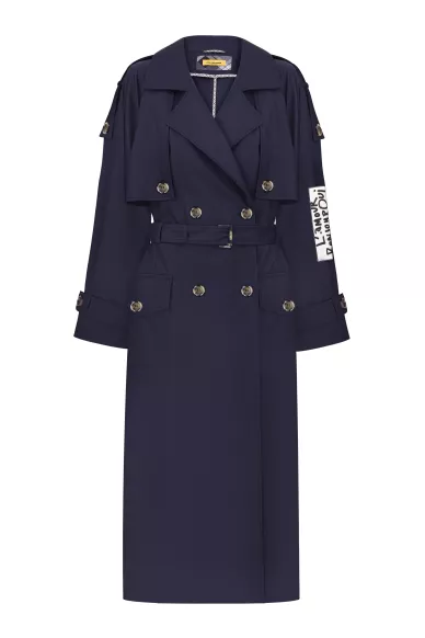 Claire navy cotton trench coat with printed back - photo