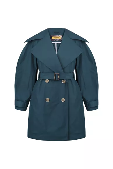 Turquoise cotton cropped trench coat with textured sleeves Nosi - photo