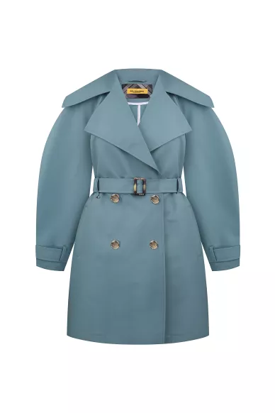 Light turquoise cotton cropped trench coat with textured sleeves Nosi - photo