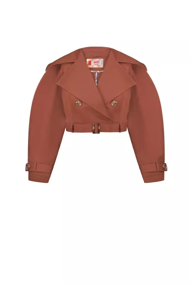 Short cotton jacket with a brown belt Vincent - photo