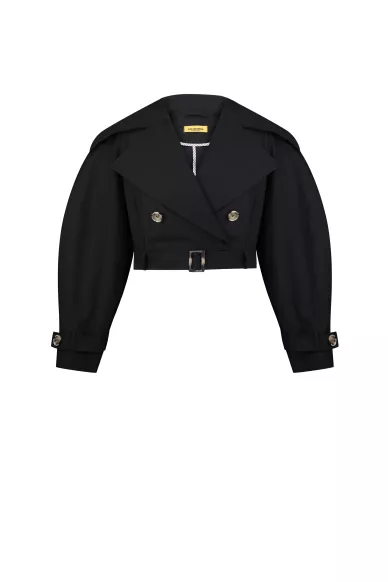Short cotton jacket with belt in black color Vincent - photo
