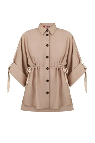 Oversized linen blouse with ties in sand color Madeleine