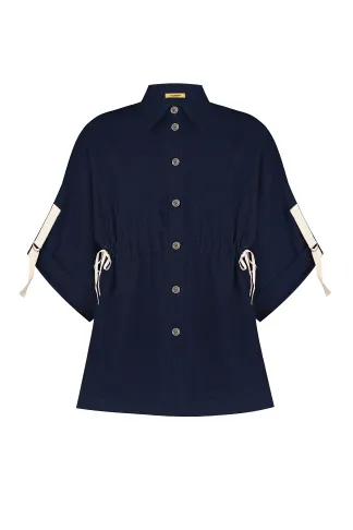 Madeleine navy blue oversized linen tie-dye blouse