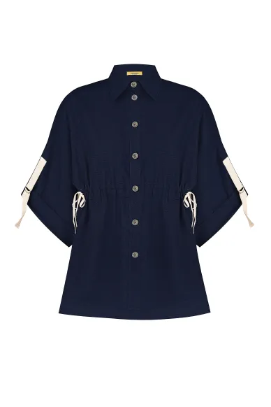 Madeleine navy blue oversized linen tie-dye blouse - photo