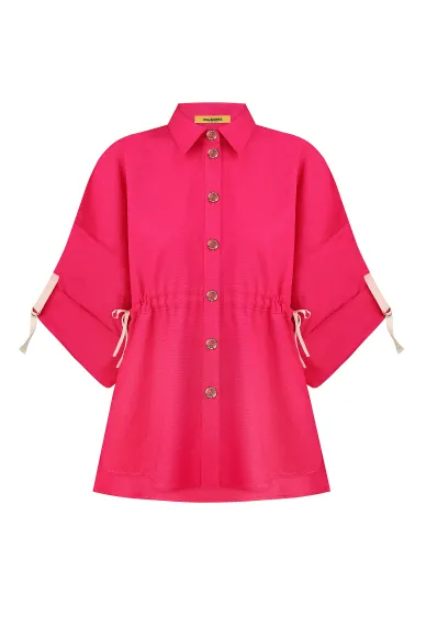 Madeleine fuchsia oversized linen tie-dye blouse - photo