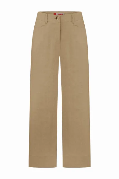 Льняные темно-бежевые брюки палаццо в романтическом стиле Бодрум - фото