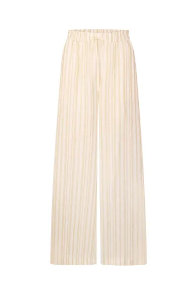 Льняные брюки палаццо на резинке в бежевую полоску Олдридж - фото