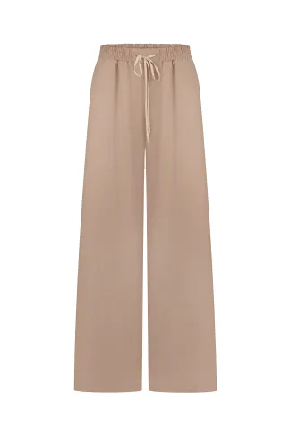 Madeleine wide-leg linen trousers with elastic in sand color
