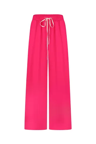 Madeleine fuchsia wide-leg linen trousers with elastic