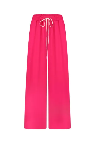 Madeleine fuchsia wide-leg linen trousers with elastic - photo
