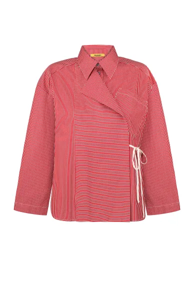 Stylish cotton shirt with ties in a red stripe Valencia - photo