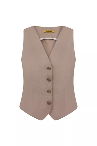 Короткая приталенная жилетка из льна натурального цвета Панамера - фото