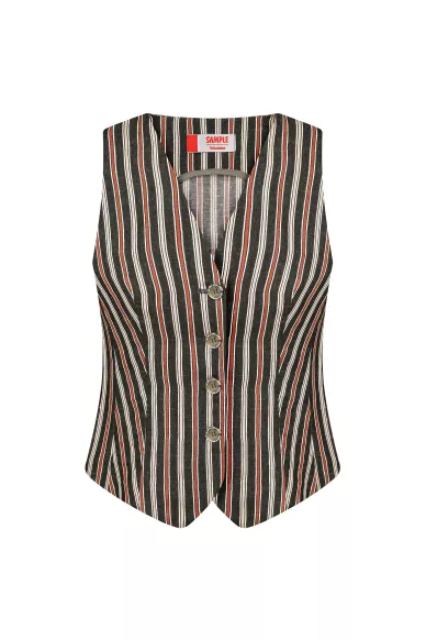 Короткий приталенный жилет из хлопка и вискозы коричнево-черного цвета Панамера - фото