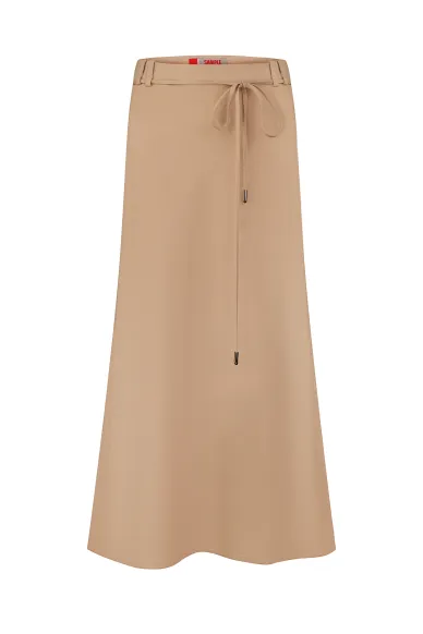 Лляна бежева спідниця міді в стилі сафарі Алфея  - фото