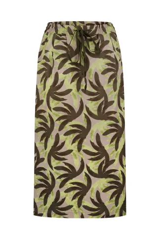 Принтована коричнево-зелена спідниця на резинці з бавовни Елсі