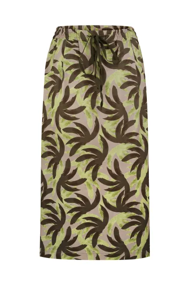 Принтована коричнево-зелена спідниця на резинці з бавовни Елсі - фото