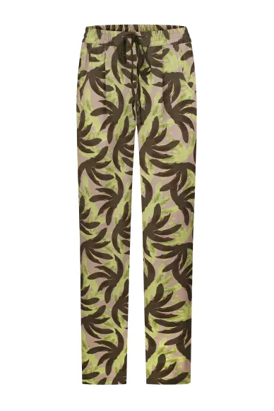 Ellen printed brown-green elastic cotton trousers - photo