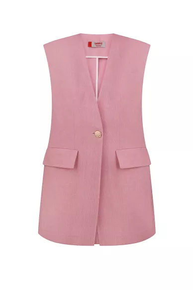 Льняный длинный жилет розового цвета в романтическом стиле Бодрум - фото