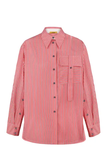 Agda red and white striped cotton shirt with patch pocket - photo