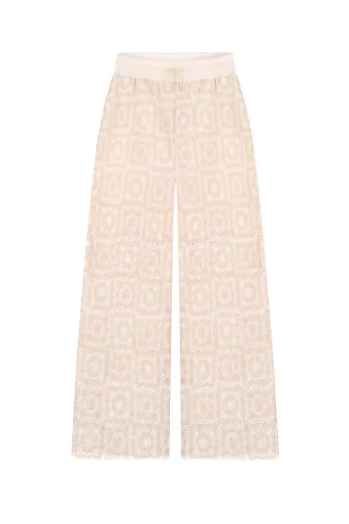 Braided lace culottes with elastic in beige color Lace - photo