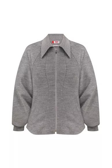 Grey puff sleeve jacket with Veile ruffle - photo