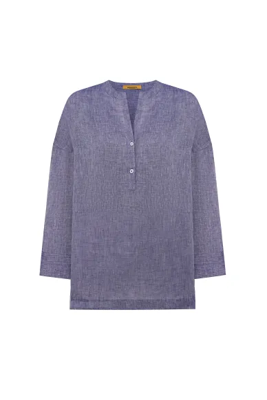 Ellen loose-fitting blue linen blouse - photo