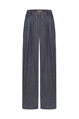 Blue cotton trousers with Panamera pleats