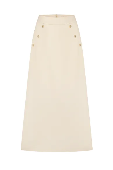 Ділова бавовняна спідниця А-силуету в молочному кольорі Роксет - фото