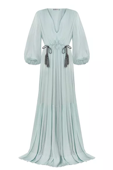 Sky-colored silk long dress Meifei - фото