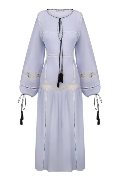 Silk blue dress with lace inserts Eloise - фото