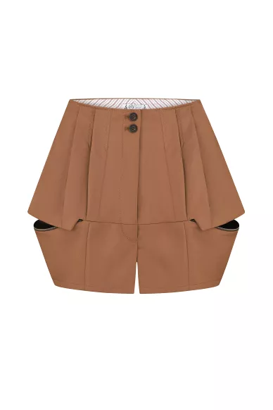 Brown woolen shorts with zippers by Kelo - фото